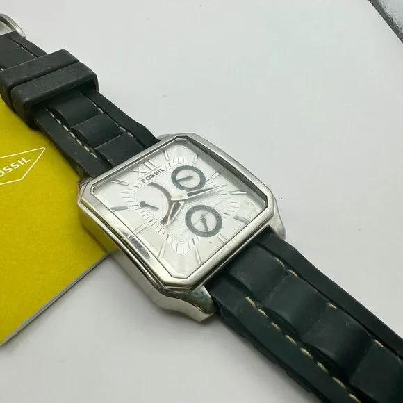 4/$100 Fossil Arkitekt FS-4143 Stainless Steel Watch Black Silicone Band